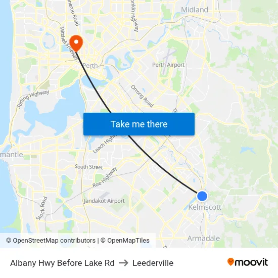Albany Hwy Before Lake Rd to Leederville map