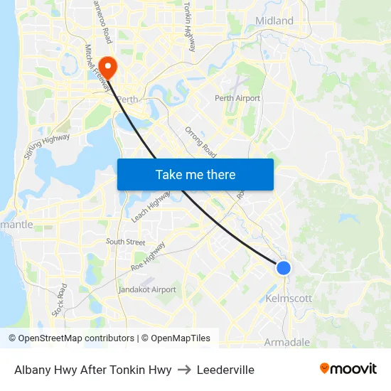 Albany Hwy After Tonkin Hwy to Leederville map