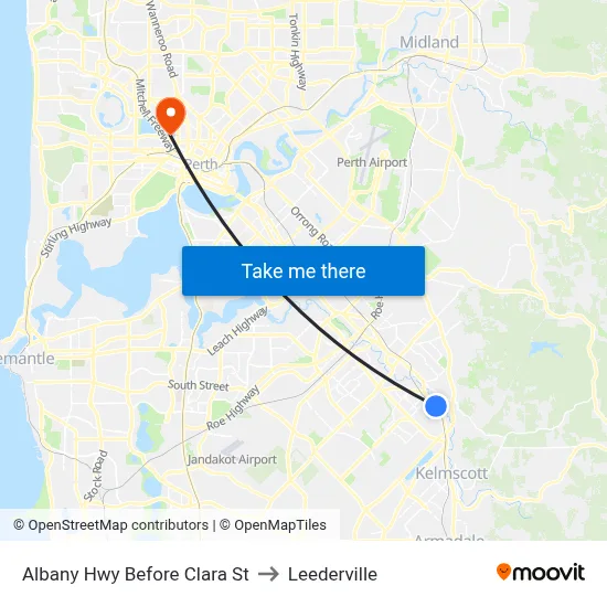 Albany Hwy Before Clara St to Leederville map