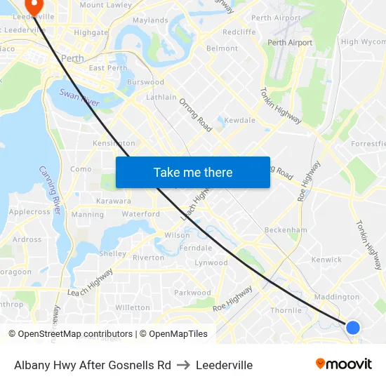 Albany Hwy After Gosnells Rd to Leederville map
