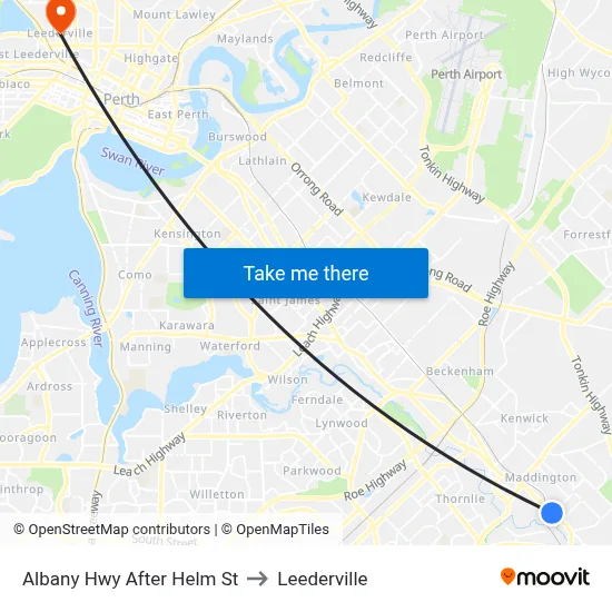 Albany Hwy After Helm St to Leederville map