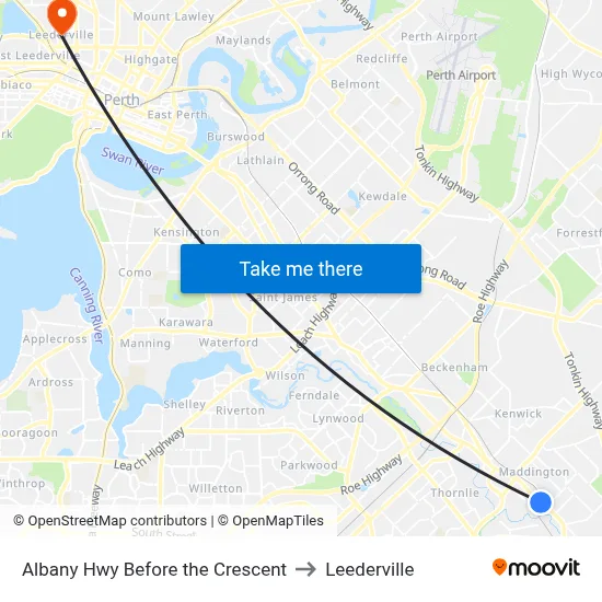 Albany Hwy Before the Crescent to Leederville map