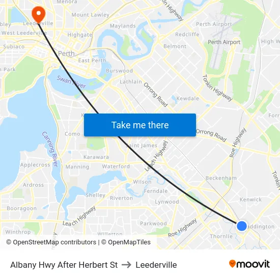 Albany Hwy After Herbert St to Leederville map