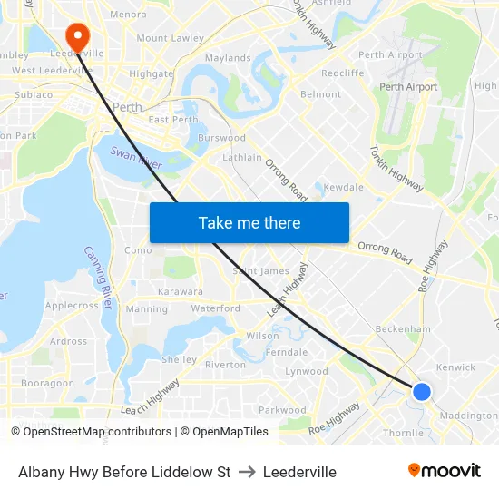 Albany Hwy Before Liddelow St to Leederville map