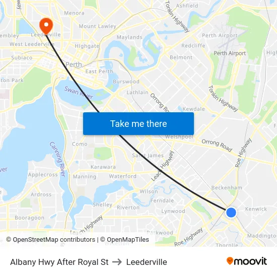 Albany Hwy After Royal St to Leederville map