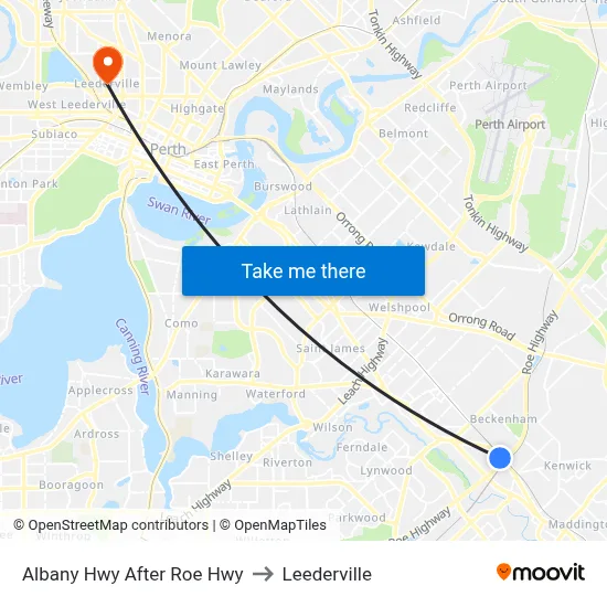 Albany Hwy After Roe Hwy to Leederville map
