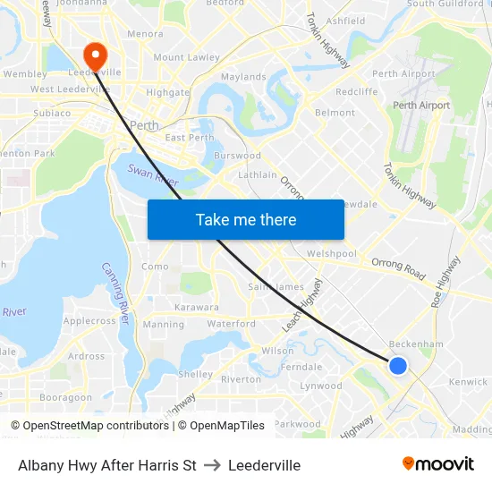 Albany Hwy After Harris St to Leederville map