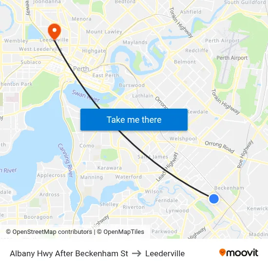 Albany Hwy After Beckenham St to Leederville map