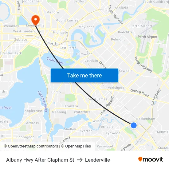 Albany Hwy After Clapham St to Leederville map