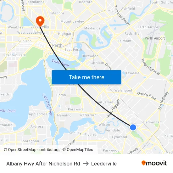 Albany Hwy After Nicholson Rd to Leederville map