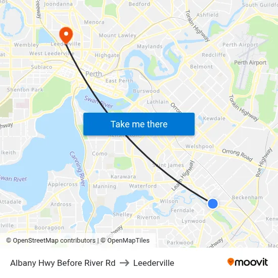 Albany Hwy Before River Rd to Leederville map