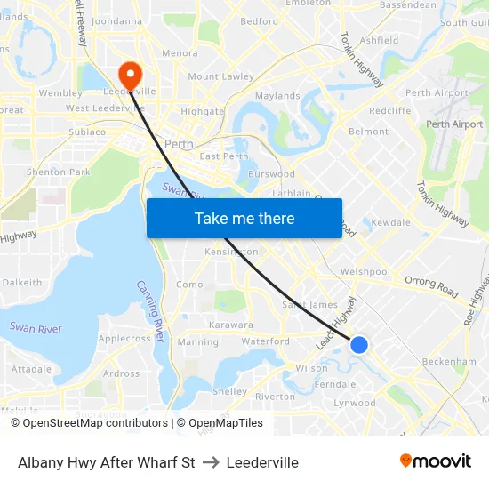 Albany Hwy After Wharf St to Leederville map