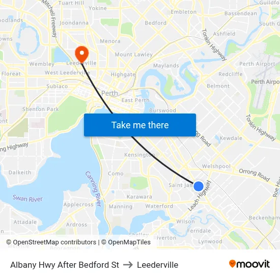 Albany Hwy After Bedford St to Leederville map