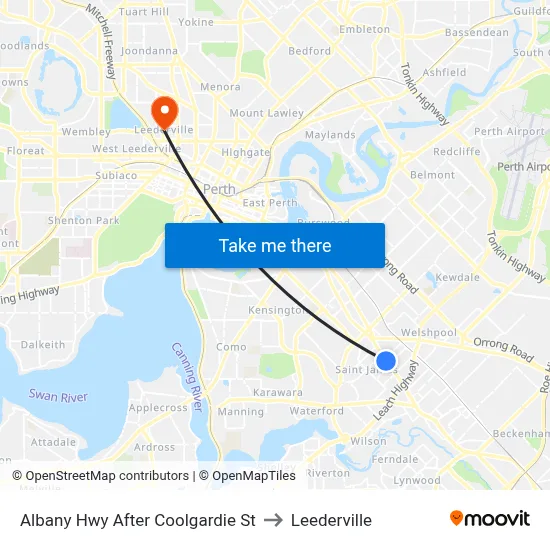 Albany Hwy After Coolgardie St to Leederville map