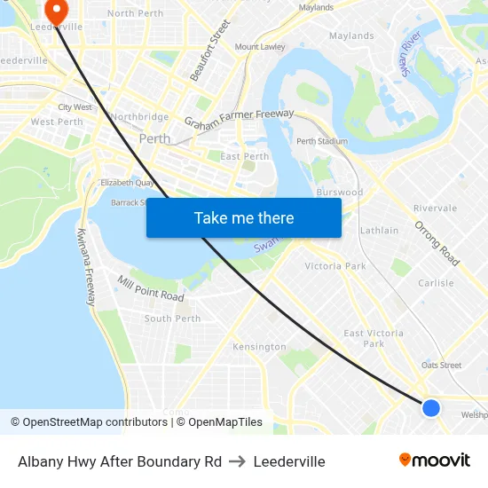Albany Hwy After Boundary Rd to Leederville map