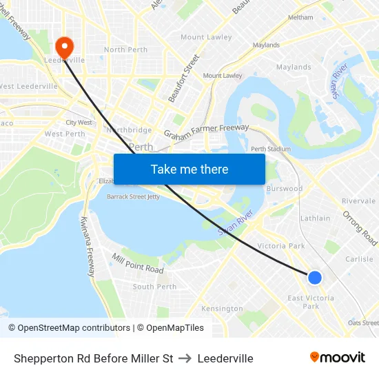 Shepperton Rd Before Miller St to Leederville map