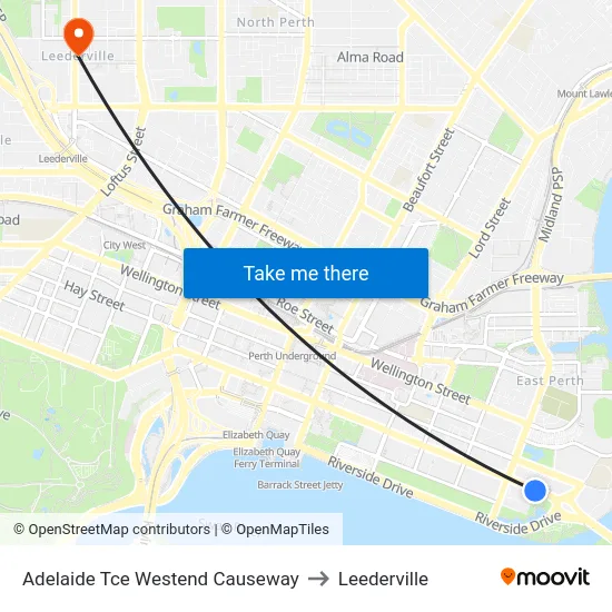 Adelaide Tce Westend Causeway to Leederville map