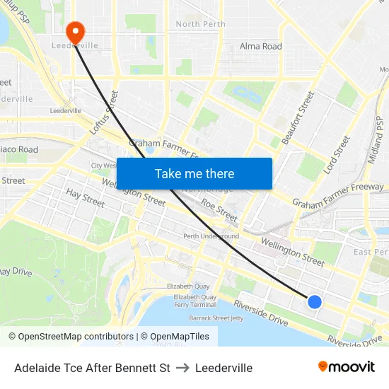 Adelaide Tce After Bennett St to Leederville map