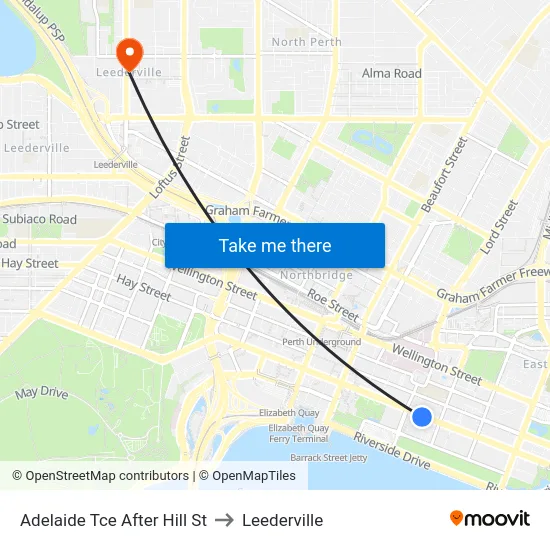 Adelaide Tce After Hill St to Leederville map