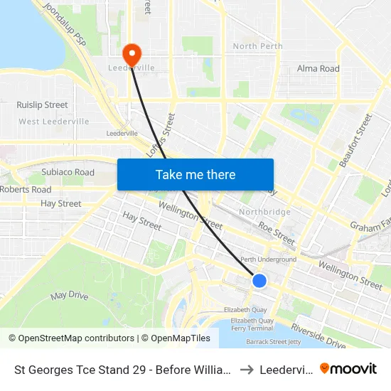 St Georges Tce Stand 29 - Before William St to Leederville map