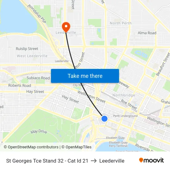 St Georges Tce Stand 32 - Cat Id 21 to Leederville map