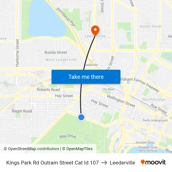 Kings Park Rd Outram Street Cat Id 107 to Leederville map
