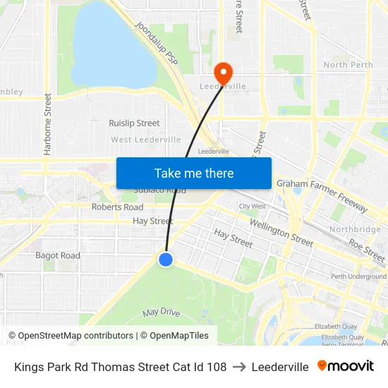 Kings Park Rd Thomas Street Cat Id 108 to Leederville map