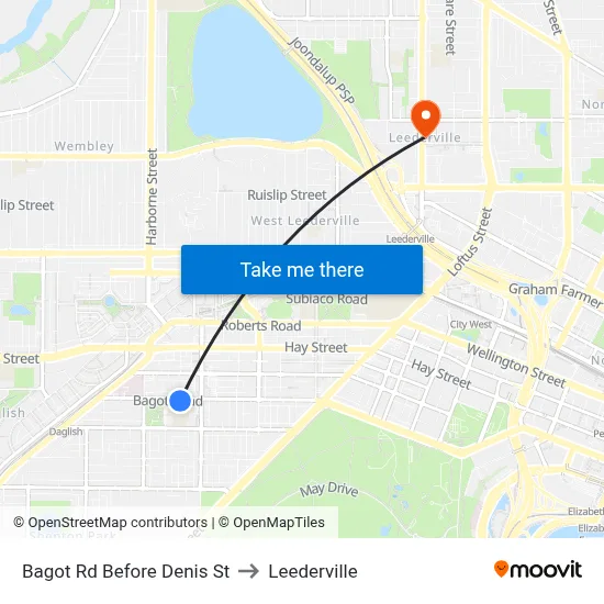 Bagot Rd Before Denis St to Leederville map