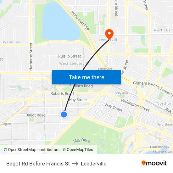 Bagot Rd Before Francis St to Leederville map