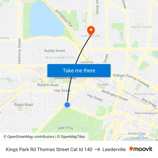 Kings Park Rd Thomas Street Cat Id 140 to Leederville map