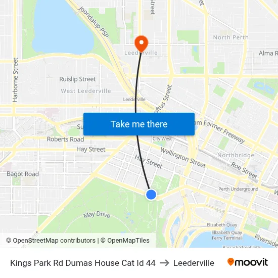 Kings Park Rd Dumas House Cat Id 44 to Leederville map