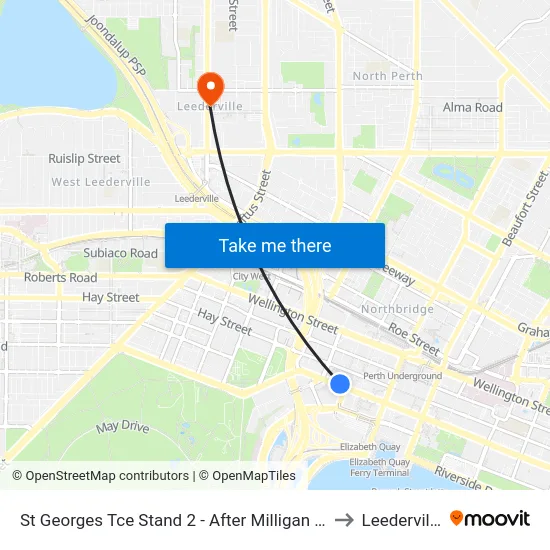 St Georges Tce Stand 2 - After Milligan St to Leederville map