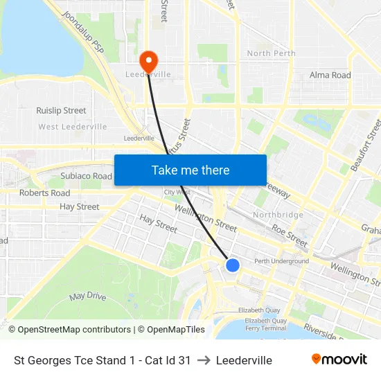 St Georges Tce Stand 1 -  Cat Id 31 to Leederville map