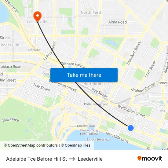 Adelaide Tce Before Hill St to Leederville map
