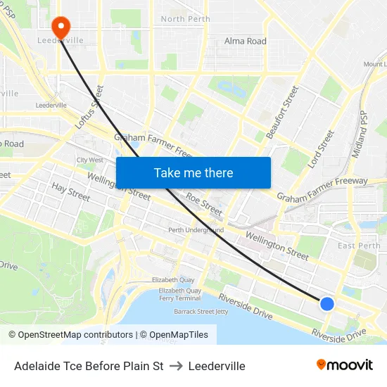 Adelaide Tce Before Plain St to Leederville map
