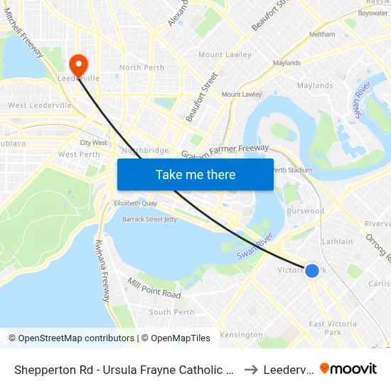 Shepperton Rd - Ursula Frayne Catholic Coll Sen to Leederville map