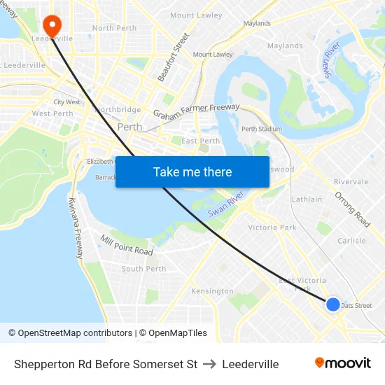 Shepperton Rd Before Somerset St to Leederville map