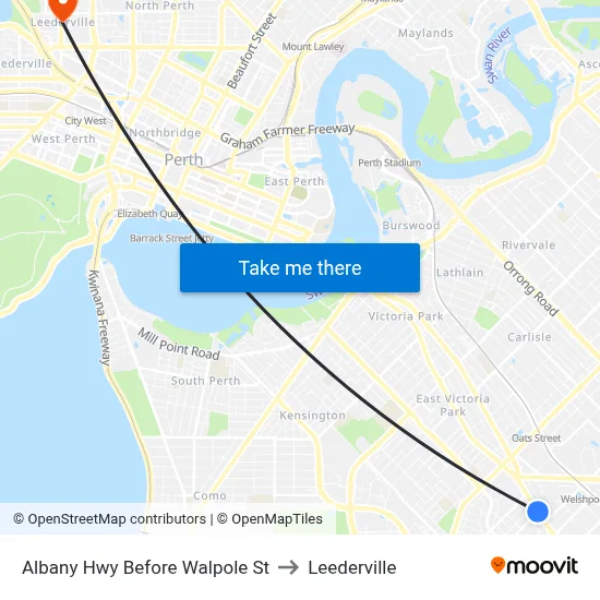 Albany Hwy Before Walpole St to Leederville map
