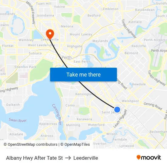 Albany Hwy After Tate St to Leederville map