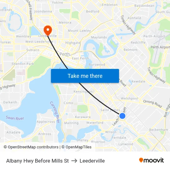Albany Hwy Before Mills St to Leederville map