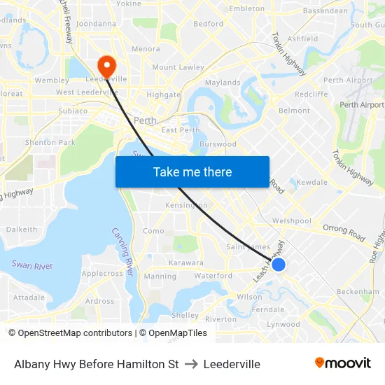 Albany Hwy Before Hamilton St to Leederville map