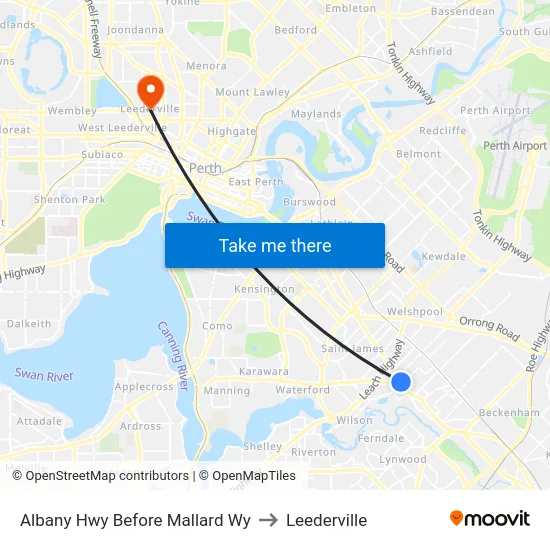 Albany Hwy Before Mallard Wy to Leederville map