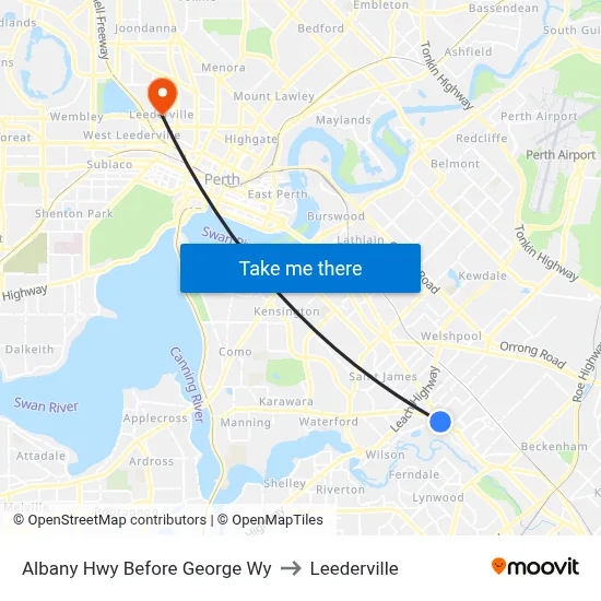 Albany Hwy Before George Wy to Leederville map