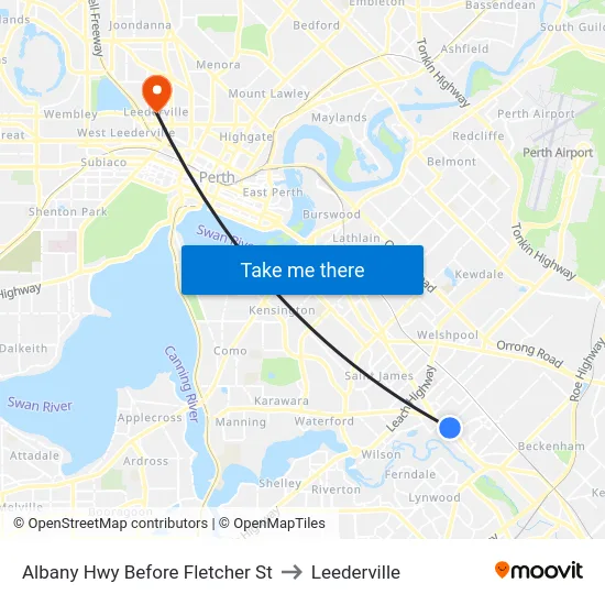 Albany Hwy Before Fletcher St to Leederville map
