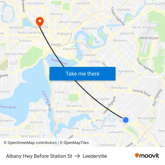 Albany Hwy Before Station St to Leederville map