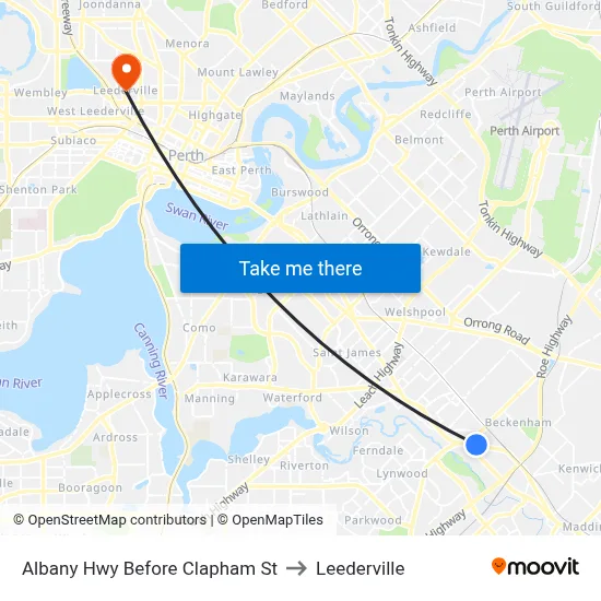 Albany Hwy Before Clapham St to Leederville map