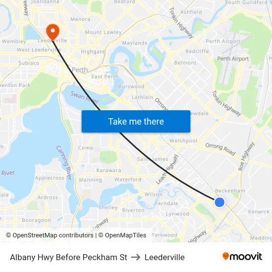Albany Hwy Before Peckham St to Leederville map