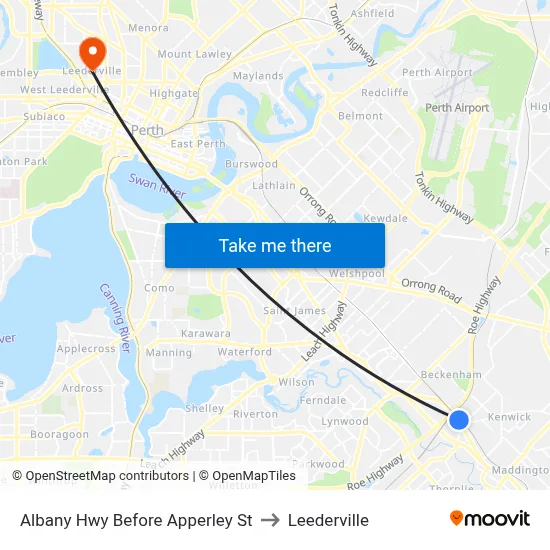 Albany Hwy Before Apperley St to Leederville map