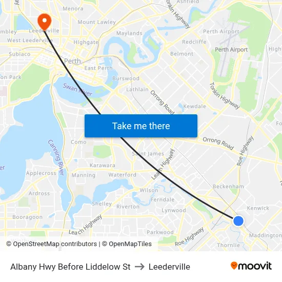 Albany Hwy Before Liddelow St to Leederville map