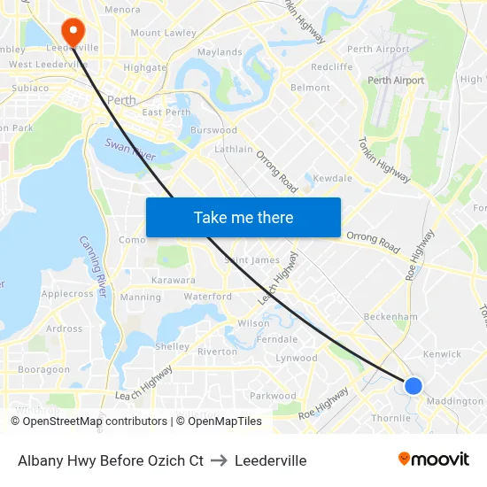 Albany Hwy Before Ozich Ct to Leederville map